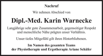Traueranzeige von Karin Warnecke  von Magdeburger Volksstimme