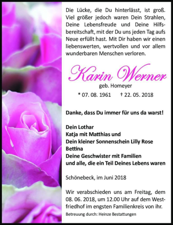 Traueranzeige von Karin Werner (geb. Homeyer)  von Magdeburger Volksstimme