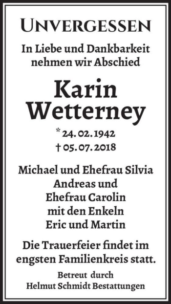Traueranzeige von Karin Wetterney  von Magdeburger Volksstimme