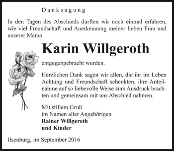 Traueranzeige von Karin Willgeroth  von Magdeburger Volksstimme