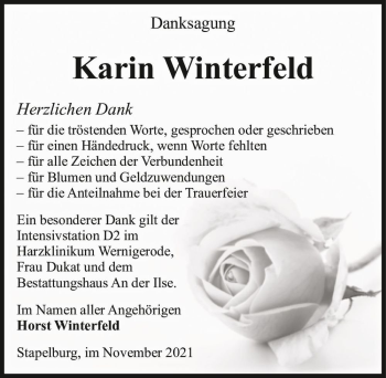 Traueranzeige von Karin Winterfeld  von Magdeburger Volksstimme