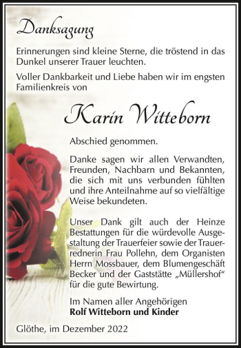 Traueranzeige von Karin Witteborn  von Magdeburger Volksstimme