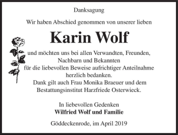 Traueranzeige von Karin Wolf  von Magdeburger Volksstimme