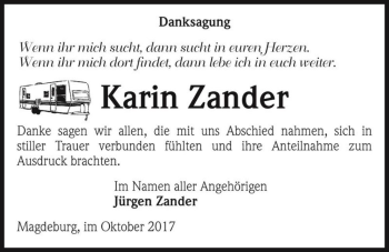 Traueranzeige von Karin Zander  von Magdeburger Volksstimme