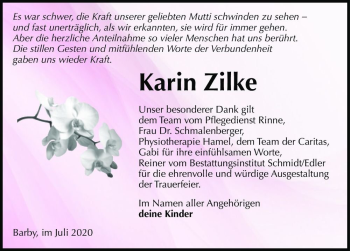 Traueranzeige von Karin Zilke  von Magdeburger Volksstimme