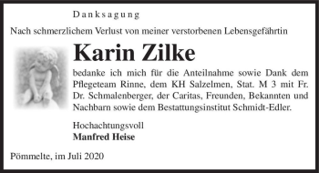 Traueranzeige von Karin Zilke  von Magdeburger Volksstimme