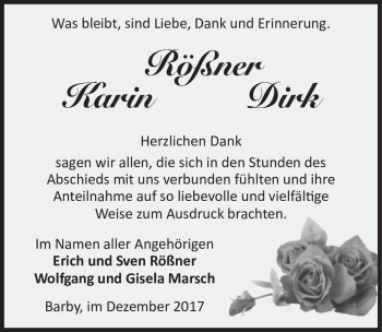 Traueranzeige von Karin und Dirk Rößner  von Magdeburger Volksstimme