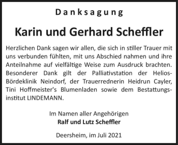 Traueranzeige von Karin und Gerhard Scheffler  von Magdeburger Volksstimme