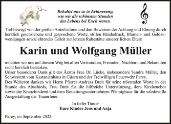 Traueranzeige von Karin und Wolfgang Müller  von Magdeburger Volksstimme