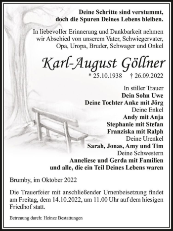 Traueranzeige von Karl-August Göllner  von Magdeburger Volksstimme