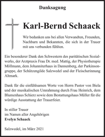 Traueranzeige von Karl-Bernd Schaack  von Magdeburger Volksstimme