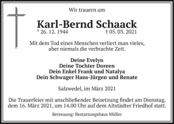 Traueranzeige von Karl-Bernd Schaak  von Magdeburger Volksstimme