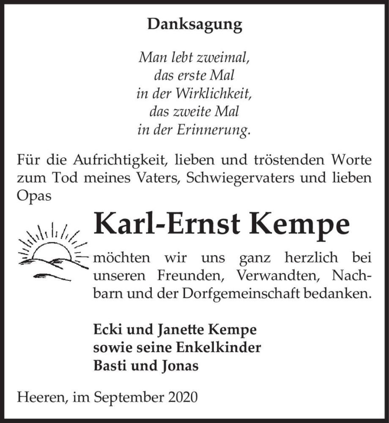  Traueranzeige für Karl-Ernst Kempe  vom 29.09.2020 aus Magdeburger Volksstimme
