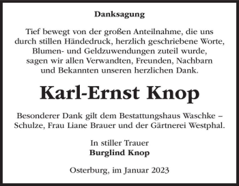 Traueranzeige von Karl-Ernst Knop  von Magdeburger Volksstimme
