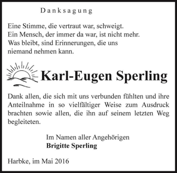 Traueranzeige von Karl-Eugen Sperling  von Magdeburger Volksstimme