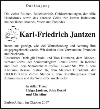 Traueranzeige von Karl-Friedrich Jantzen  von Magdeburger Volksstimme