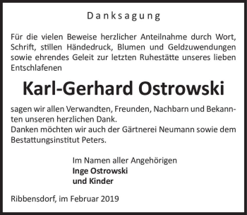 Traueranzeige von Karl-Gerhard Ostrowski  von Magdeburger Volksstimme
