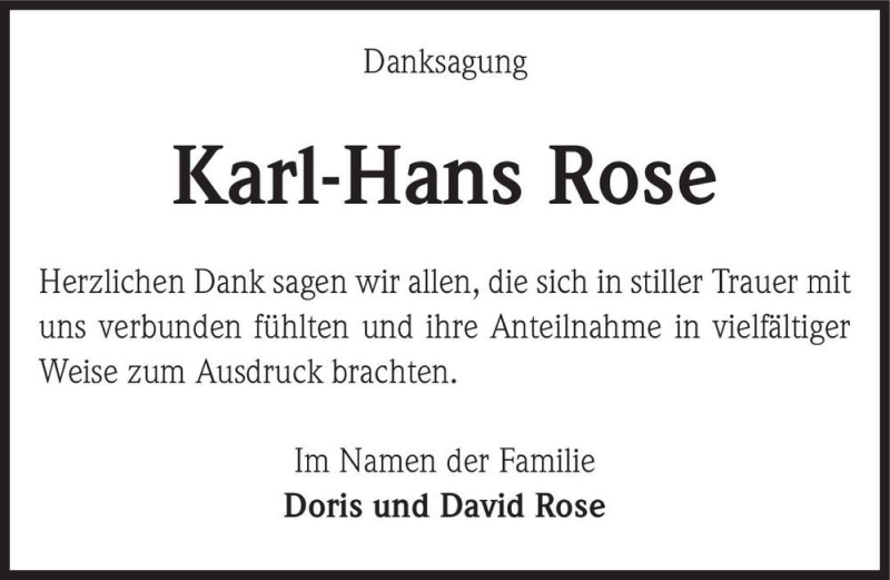  Traueranzeige für Karl-Hans Rose  vom 24.04.2021 aus Magdeburger Volksstimme