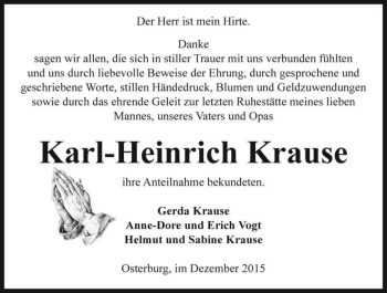 Traueranzeige von Karl-Heinrich Krause  von Magdeburger Volksstimme