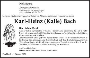 Traueranzeige von Karl-Heinz (Kalle) Bach  von Magdeburger Volksstimme