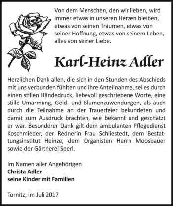 Traueranzeige von Karl-Heinz Adler  von Magdeburger Volksstimme