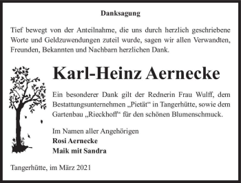 Traueranzeige von Karl-Heinz Aernecke  von Magdeburger Volksstimme