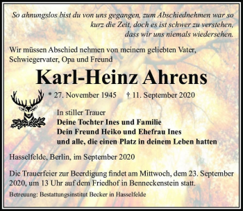 Traueranzeige von Karl-Heinz Ahrens  von Magdeburger Volksstimme