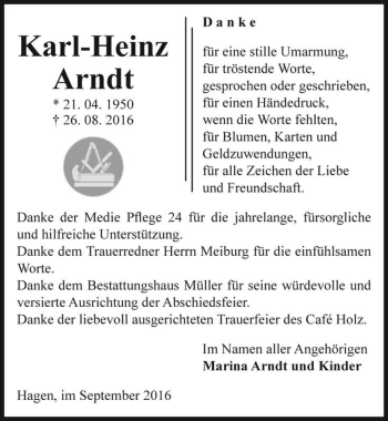 Traueranzeige von Karl-Heinz Arndt  von Magdeburger Volksstimme