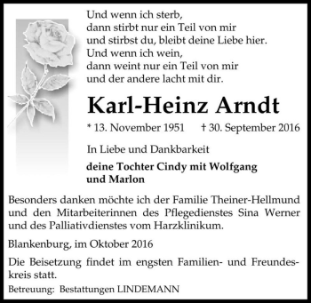 Traueranzeige von Karl-Heinz Arndt  von Magdeburger Volksstimme