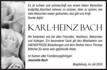 Traueranzeige von Karl-Heinz Bach  von Magdeburger Volksstimme