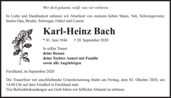 Traueranzeige von Karl-Heinz Bach  von Magdeburger Volksstimme