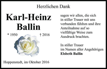 Traueranzeige von Karl-Heinz Ballin  von Magdeburger Volksstimme