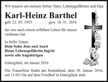 Traueranzeige von Karl-Heinz Barthel  von Magdeburger Volksstimme