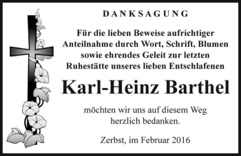 Traueranzeige von Karl-Heinz Barthel  von Magdeburger Volksstimme