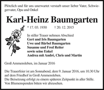 Traueranzeige von Karl-Heinz Baumgarten  von Magdeburger Volksstimme