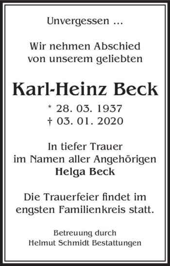 Traueranzeige von Karl-Heinz Beck  von Magdeburger Volksstimme