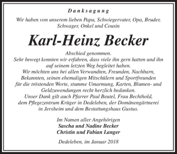Traueranzeige von Karl-Heinz Becker  von Magdeburger Volksstimme