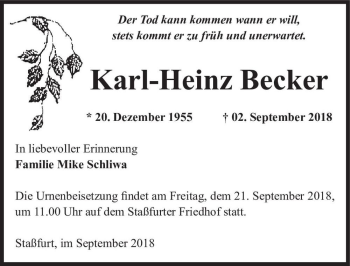 Traueranzeige von Karl-Heinz Becker  von Magdeburger Volksstimme