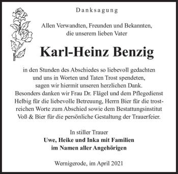 Traueranzeige von Karl-Heinz Benzig  von Magdeburger Volksstimme