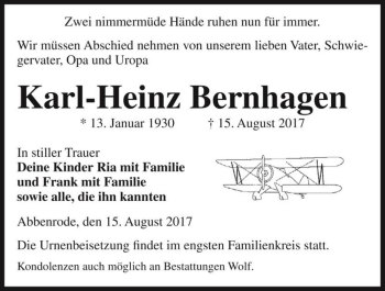 Traueranzeige von Karl-Heinz Bernhagen  von Magdeburger Volksstimme