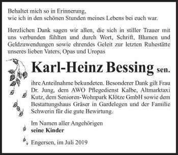 Traueranzeige von Karl-Heinz Bessing sen.  von Magdeburger Volksstimme