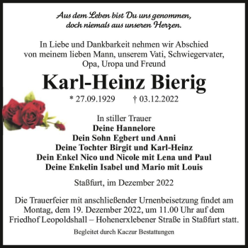 Traueranzeige von Karl-Heinz Bierig  von Magdeburger Volksstimme