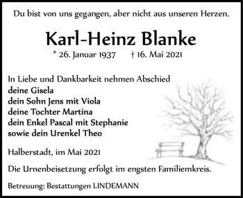 Traueranzeige von Karl-Heinz Blanke  von Magdeburger Volksstimme