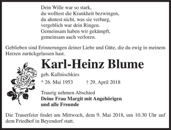 Traueranzeige von Karl-Heinz Blume  von Magdeburger Volksstimme