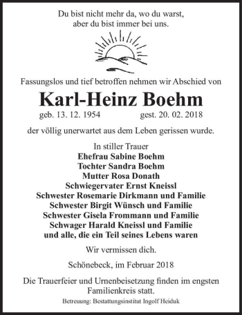 Traueranzeige von Karl-Heinz Boehm  von Magdeburger Volksstimme