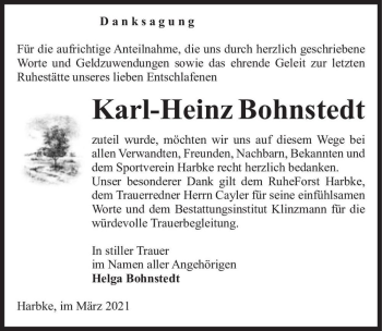 Traueranzeige von Karl-Heinz Bohnstedt  von Magdeburger Volksstimme