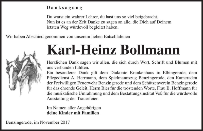  Traueranzeige für Karl-Heinz Bollmann  vom 02.12.2017 aus Magdeburger Volksstimme