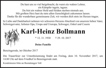 Traueranzeige von Karl-Heinz Bollmann  von Magdeburger Volksstimme