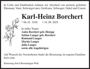 Traueranzeige von Karl-Heinz Borchert  von Magdeburger Volksstimme