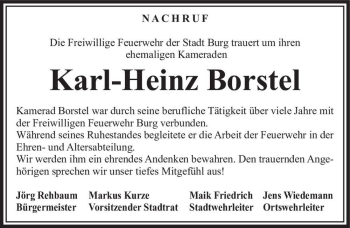 Traueranzeige von Karl-Heinz Borstel  von Magdeburger Volksstimme